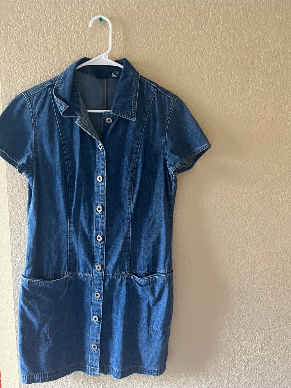 GAP Short-Sleeve Denim Button-Front Mini Dress - Blue